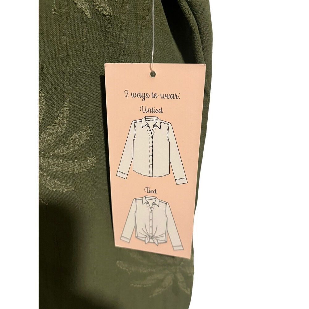 C By One Green Palm Button Up Blouse Small - Picture 7 of 9